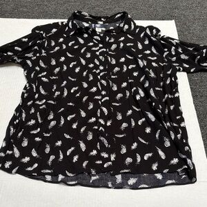 Route 66 Black and White Feather Print Blouse